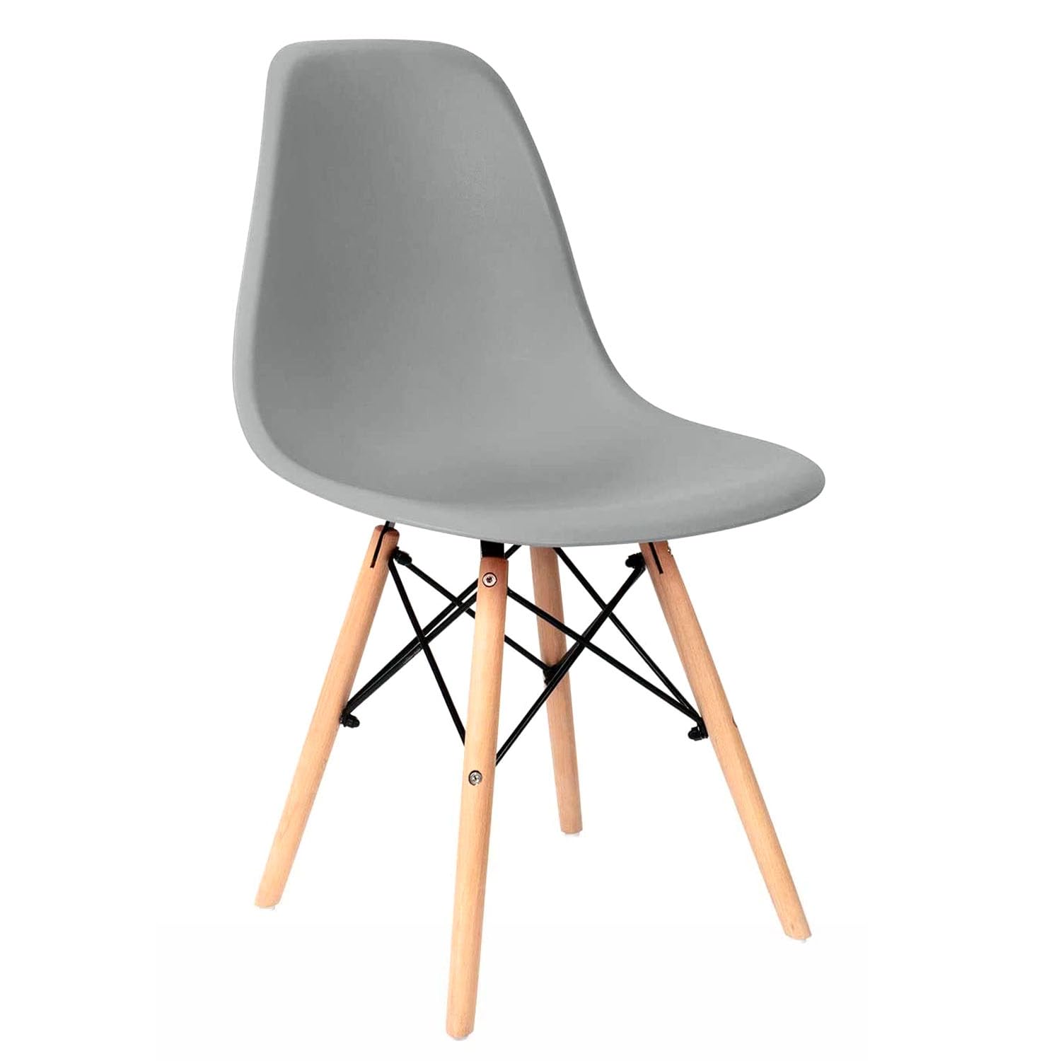 MUMOO BEAR Modern Dining Chair Dining Side Chairs, Simple Office Chair, Lounge Shell Chair, Eames Style Chair, with Wood Legs and Plastic Seat, for Kitchen, Dining, Bedroom, Living Room (Grey)