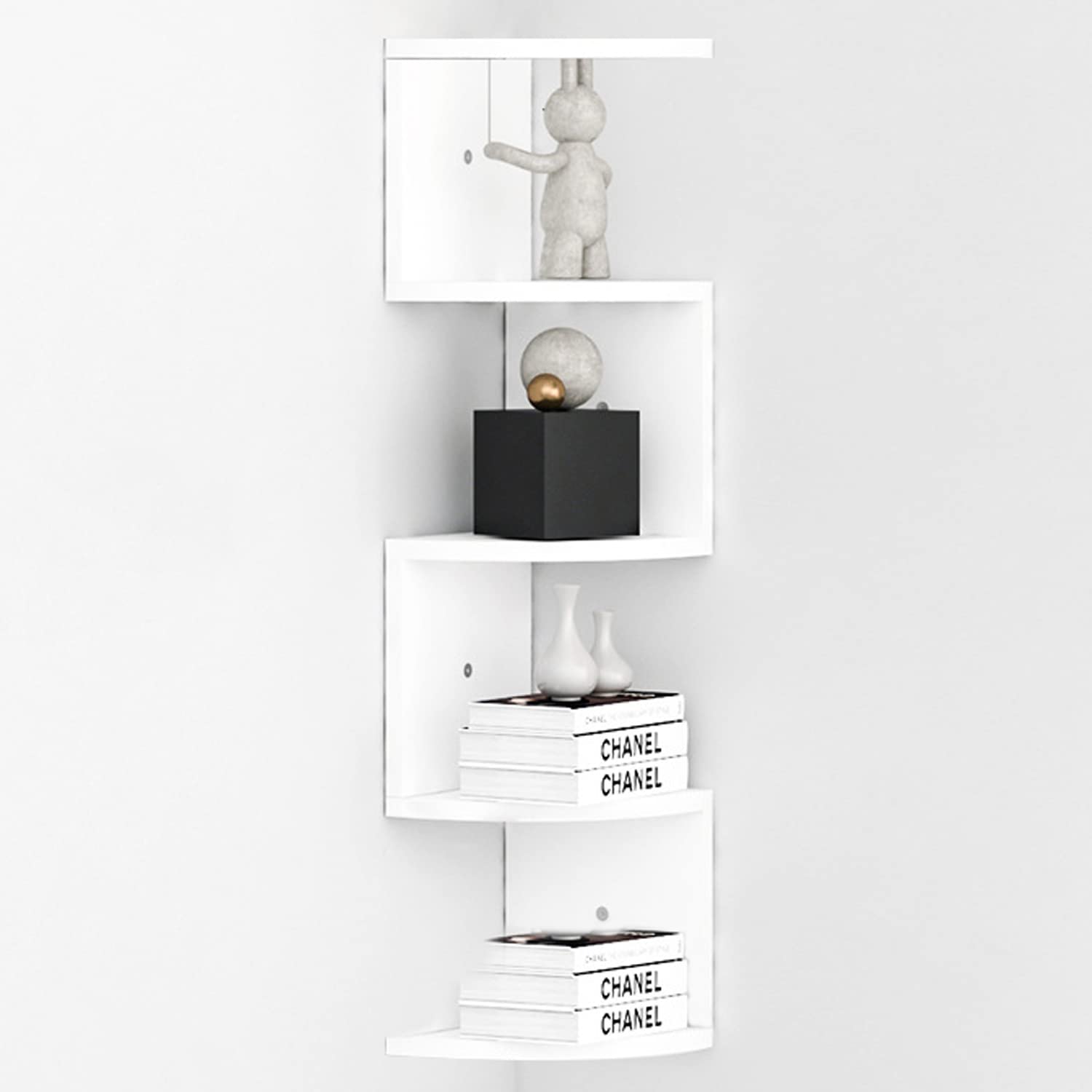 Occuwzz Corner Shelf 5 Tier Shelves For Wall Storage, Easy-To-Assemble Floating Wall Mount Shelves For Bedrooms And Living Rooms, Espresso Finish (White)