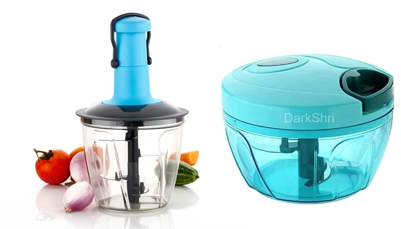 DarkShri 450ml/1000 ml Multipurpose Premium Plastic Vegetable Handy Chopper & Push Chopper Mixer Vegetables and Fruits | Food | Salad | Onion with 5 Stainless Steel Blades and 1 Plastic Whisker