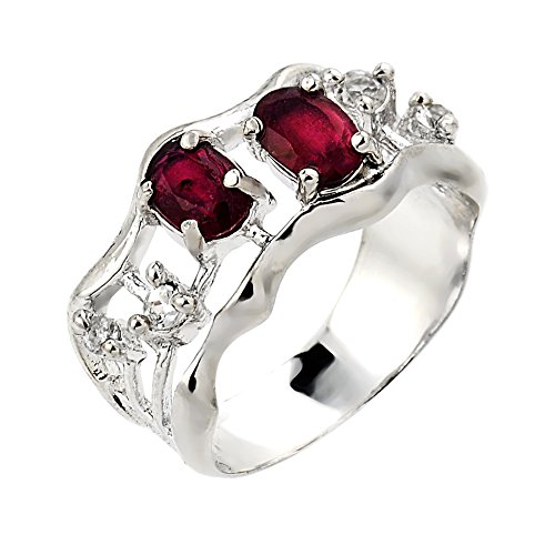 JoyaraWhite Gold Ruby and White Topaz Ring