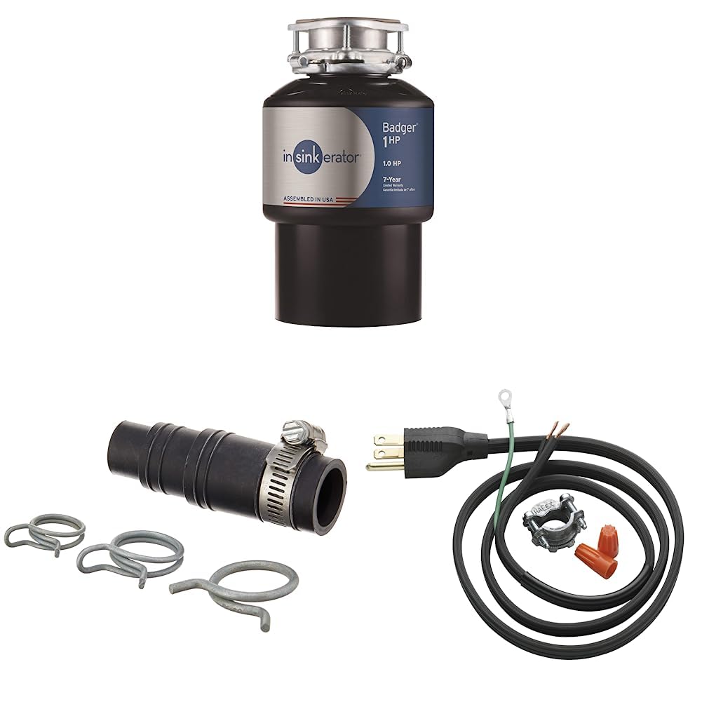 InSinkErator Garbage Disposal, Badger 1 HP, Power Series, 1 HP Continuous Feed,Black & DWC-00 Plumbing-Equipment & Garbage Disposal Power Cord Kit, CRD-00 , Black, Pack of 1