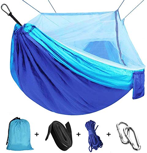 Camping Hammock with Net Mosquito, Parachute Fabric Camping Hammock Portable Nylon Hammock for Backpacking Camping Travel, Double Single Hammocks for Camping 110"(L) x 59"(W)