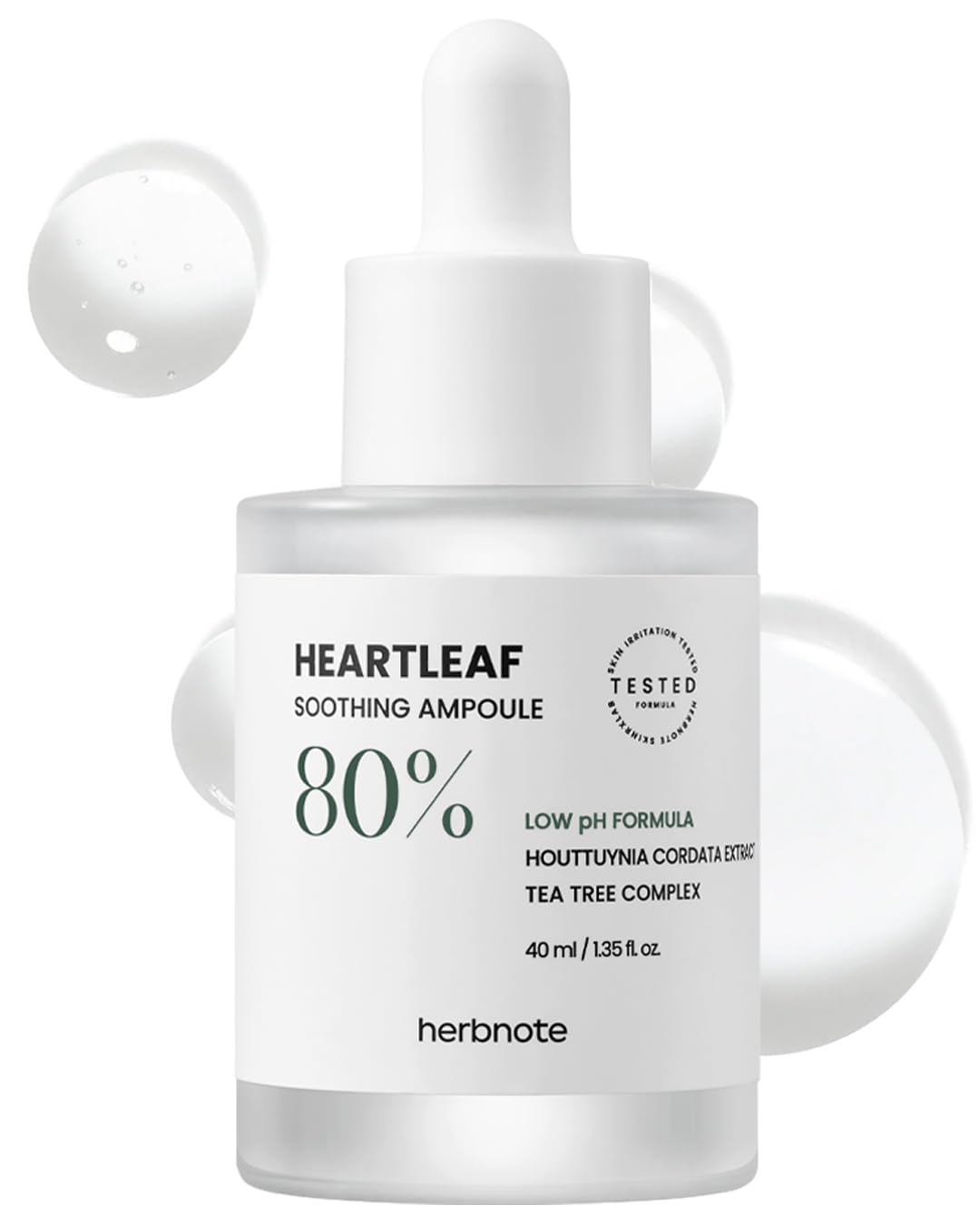 HERBNOTE Heartleaf Soothing Moisture Ampoule - Enriched with 80% Extracted Houttuynia Cordata, Teatree & Pantenol - Effective for Sebum Control - Clinical Tested, 1.35 fl.oz