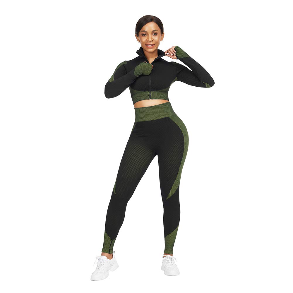 Breathable Sports Tight Long Sleeve Suit Fitness & Yoga Wear Seamless Workout Set for Women Sportswear set | Crop Top & Leggings Stretch-Fit Gym| High Waisted Semi-Compression Fit Waistband