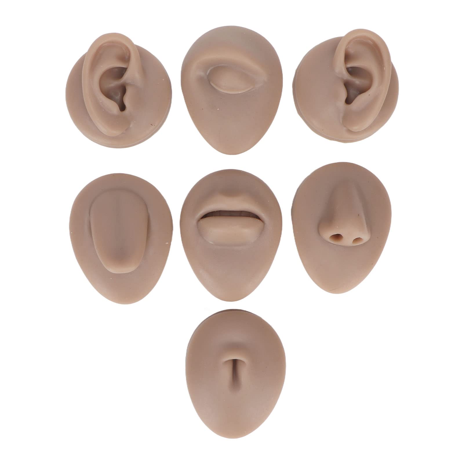 Soft Silicone Flexible Model Body Part Displays Set, Silicone Tongue Mouth Nose Eye Navel Ear Model for Piercing Practice and Jewelry Display Acupuncture Teaching Tool, Education (Dark Skin Colour)