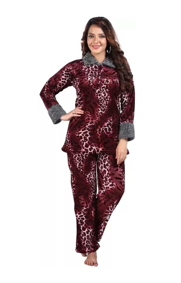 WTYD Women's Stylish Black Velvet Nightwear and Nightsuit Set for Winter