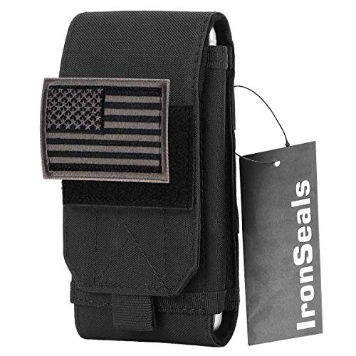 IronSeals Tactical Molle Phone Cover Case, Heavy Duty Loop Belt Holster Pouch with Flag Patch for iPhone 13 Pro Max 13 Pro 13 12 Pro Max 12 Pro 12 11 Pro Max Xs Max XR X, Samsung S21 S20 S10, Size L