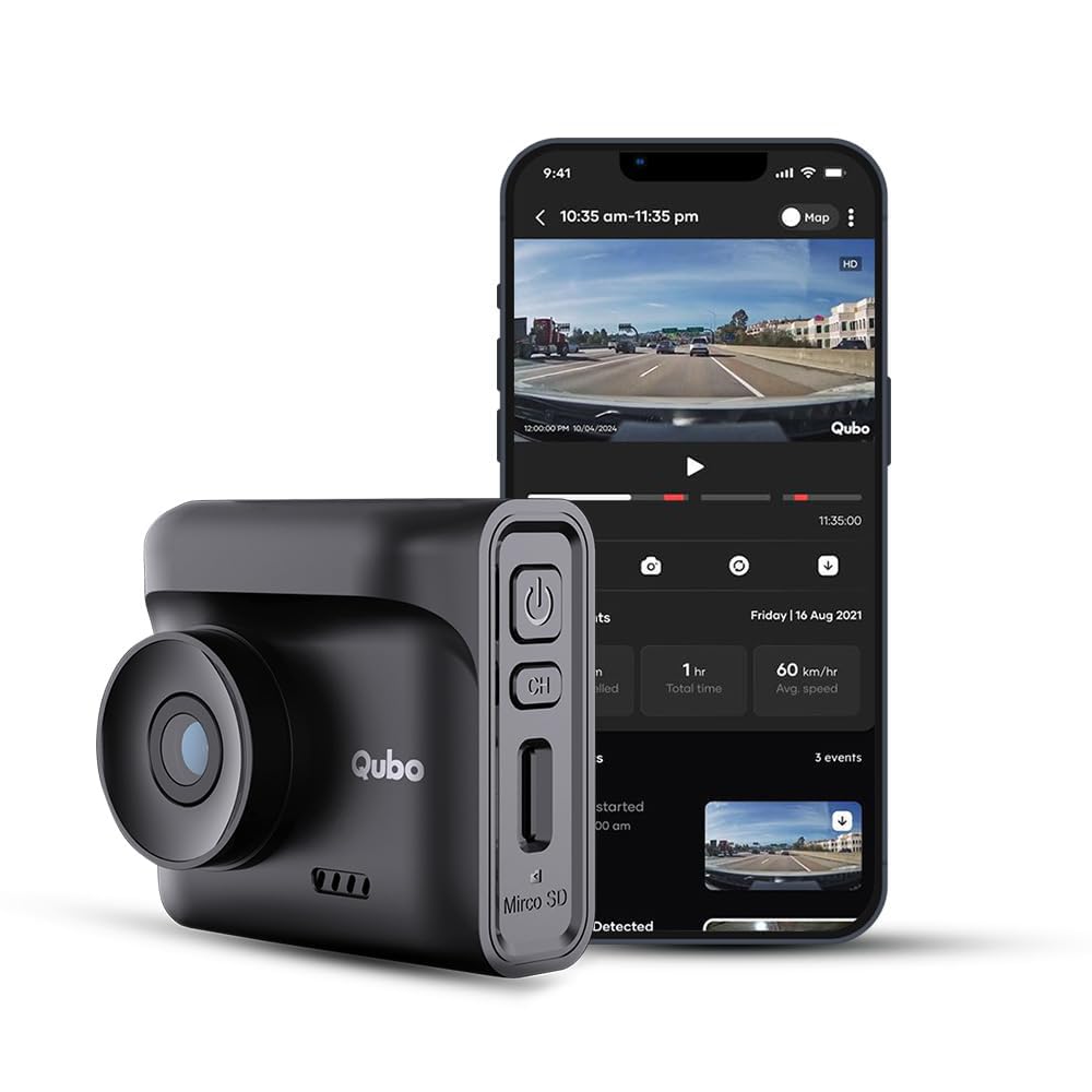 Qubo (New Launch) Car Dash Cam Pro 2.7K by Hero Group, HDR, Made in India, 2.7K 5MP, 140° View, 2" LCD Display, GPS Log, Supports Up to 1 TB SD Card