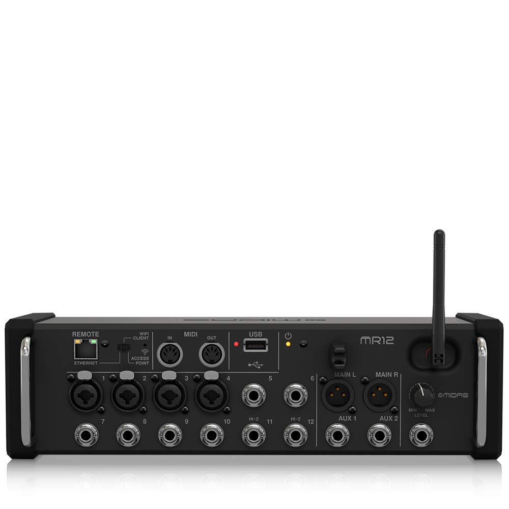 MIDASMR12 12-Input Digital Mixer for iPad/Android Tablets with 4 Midas PRO Preamps, 8 Line Inputs, Integrated Wifi Module and USB Stereo Recorder