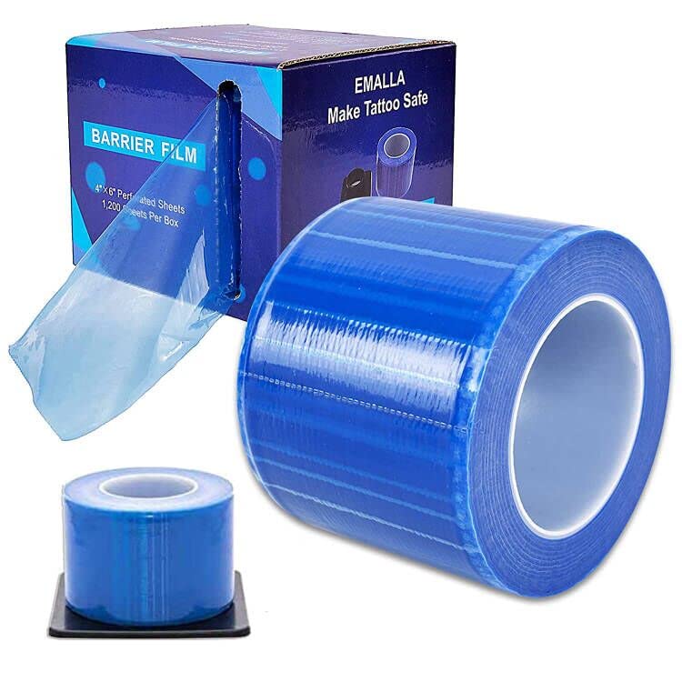 Barrier Film,Beoncall 1200 Sheets Blue Barrier Film Roll Tape 4" x 6" Disposable Protective PE Dental Film Barrier Tape with Dispenser and Plastic Stand Holder for Dental Tattoo and Makeup