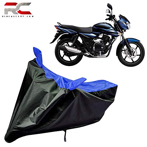 Riderscart 100% Waterproof, Dustproof & UV Protection Bike Cover with Mirror Pocket and Storage Bag Body Covers for Bajaj Discover 100 - Black & Blue