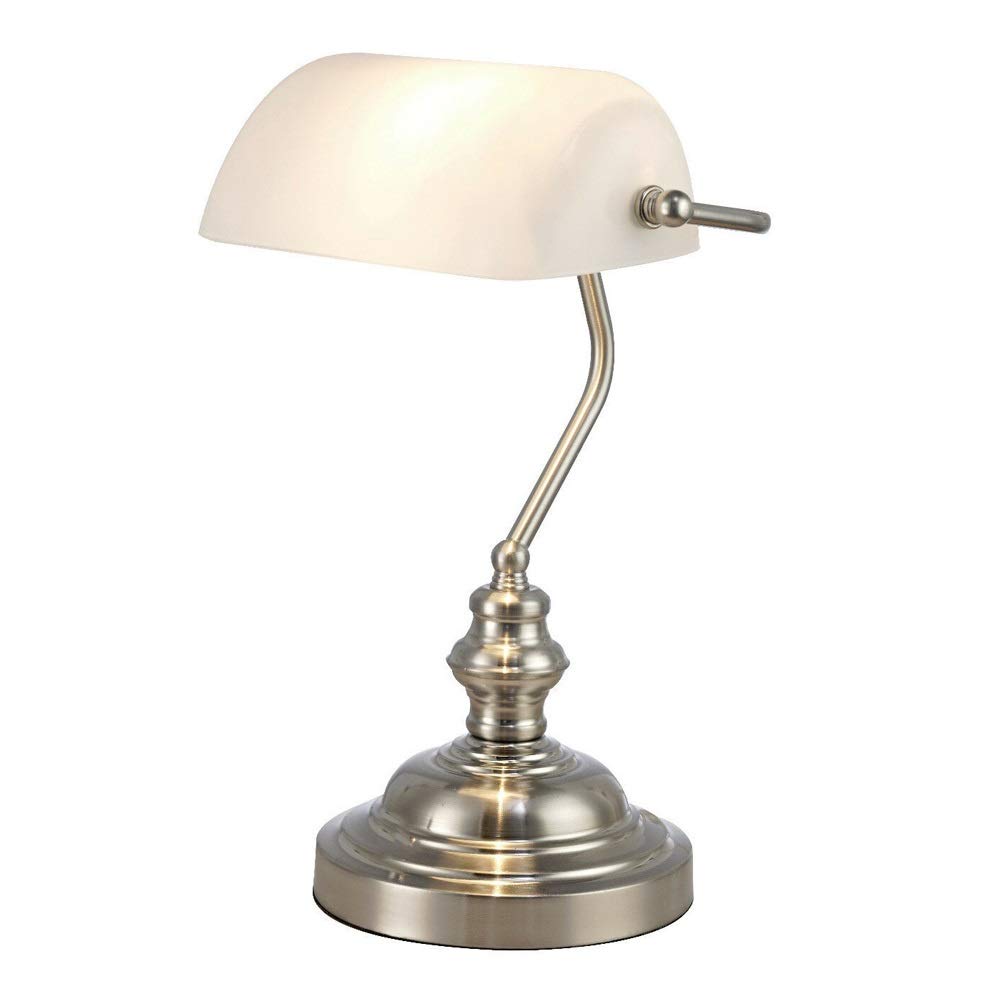 Decorative Lighting Table lamp Table Lamp Polished Silver Metal Surface White Glass Lampshade, Bank Lamp, Retro Traditional Style Nostalgic Table Lamp Antique Metal Piano Table Lamp Reading Desk Lamp