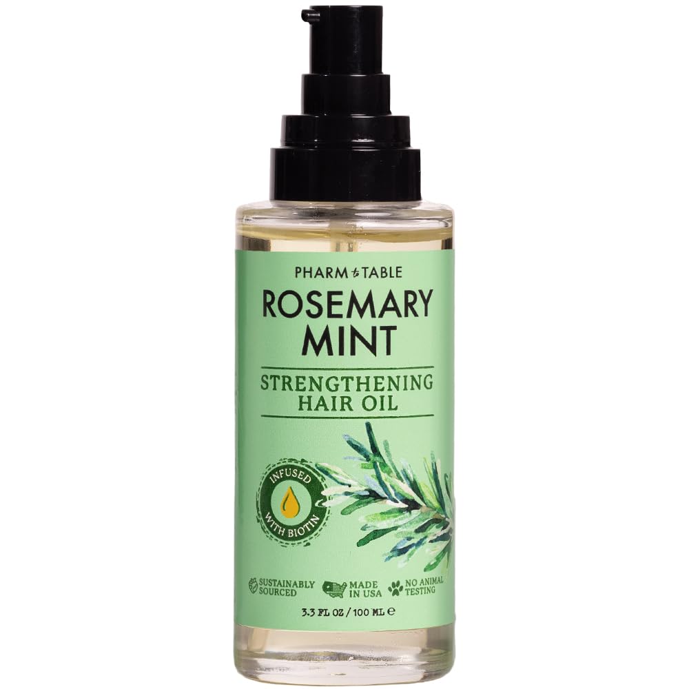 PHARM TO TABLE Rosemary & Mint Hair Oil - Infused with Biotin, Nourishes the Scalp, Boosts Hair Growth, 100ml