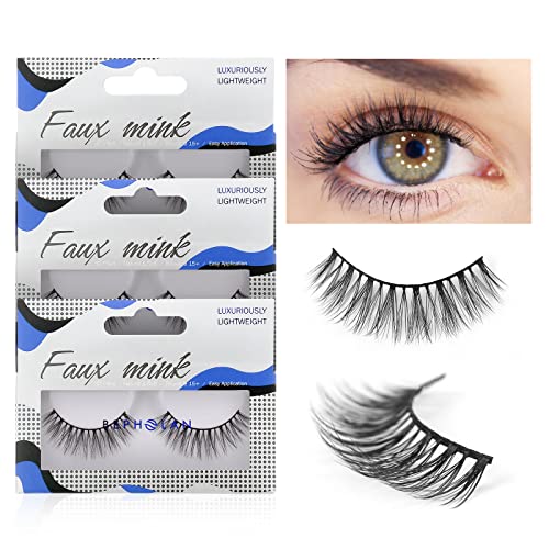 Lashes Natural Look False Eyelashes - Bepholan Fake Eyelashes 3D Super Fluffy False Lashes Black Band Wispy Lashes 3-Pack Faux Mink Lashes,XMZ27-3