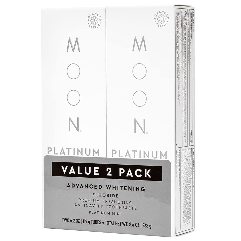 MOONPlatinum Advanced Whitening Stain Removal Toothpaste, Fluoride, Cavity Protection, Fresh Mint Flavor for Fresh Breath, for Adults (2 Pack)