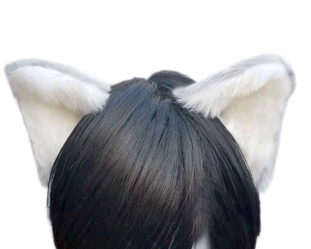 Sheicon Furry Neko Cat Ears Kitty Ear Hair Clip Headband Anime Cosplay Accessories For Halloween Costume Color White Gray Size One Size