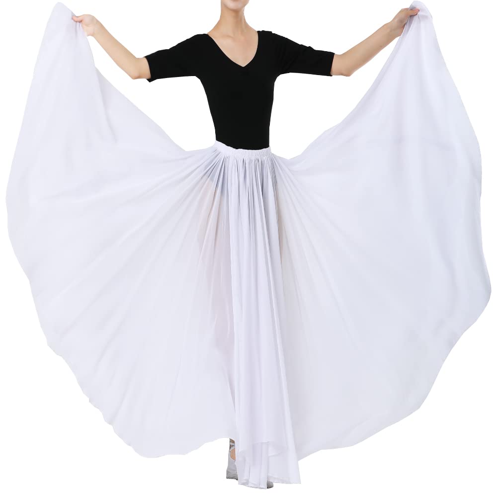 Womens See-Through Chiffon Full Circle Ankle Length Long Flowy Maxi Dance Skirt for Dancing Photograph Sexy Dress Costume