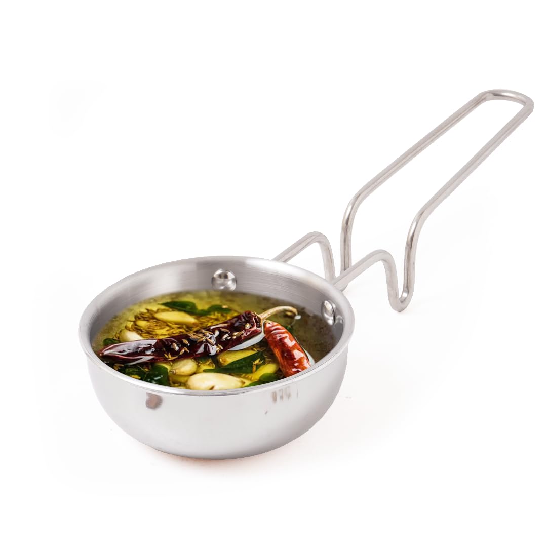 Triply Stainless Steel Tadka Pan | Very Small 12cm/4.7 inch, 0.3Ltr, 0.35kg | Induction Friendly | Nonstick 3-Layer Body, 100% Pure & Toxin-Free, No Chemical Coating