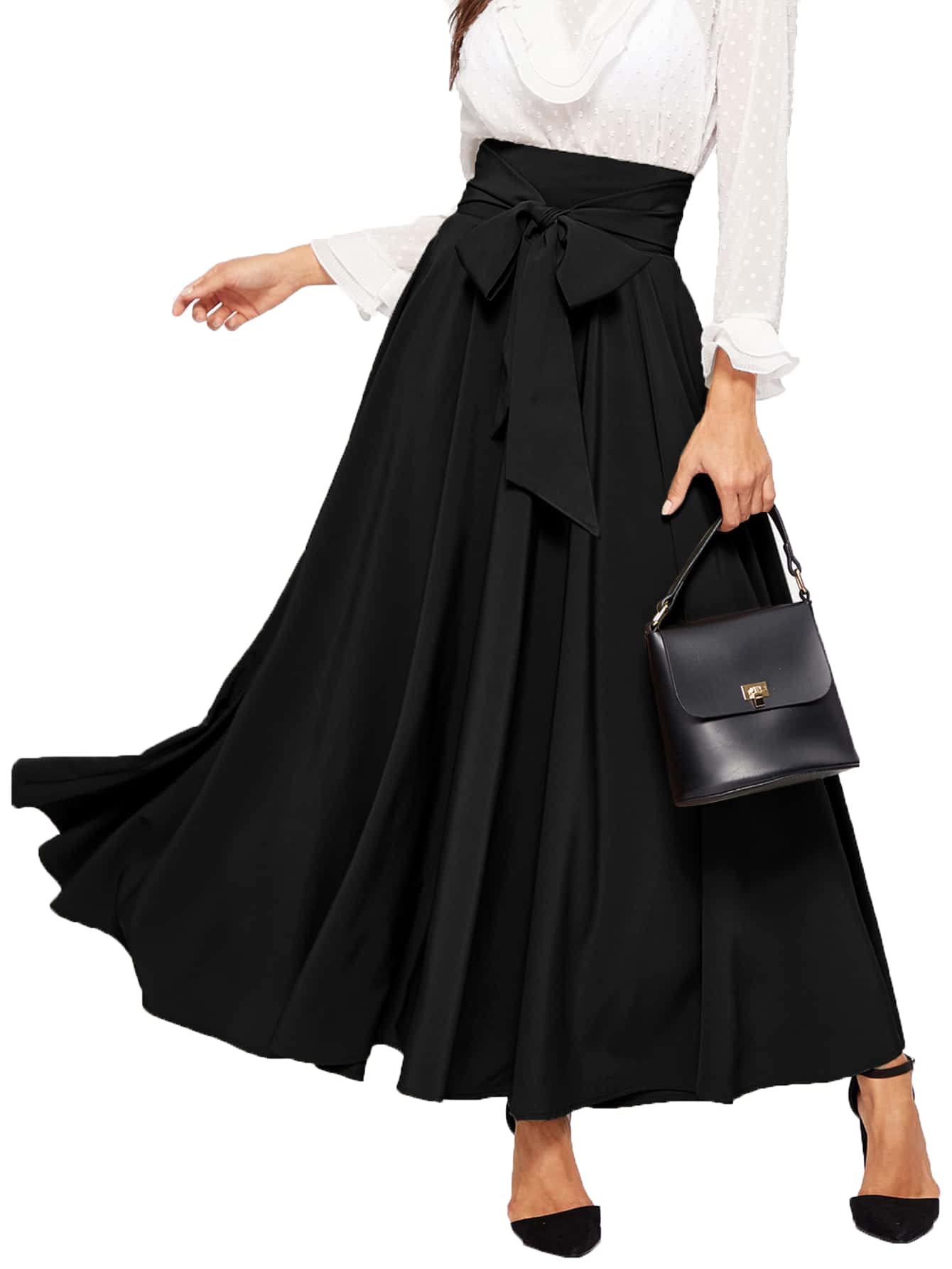 SweatyRocksWomen's Elegant High Waist Skirt Tie Front Pleated Maxi Skirts