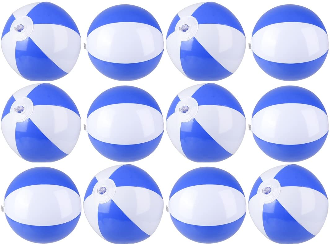 Blue and White Beach Balls | 10 Inches | 12 Pack Pool Party