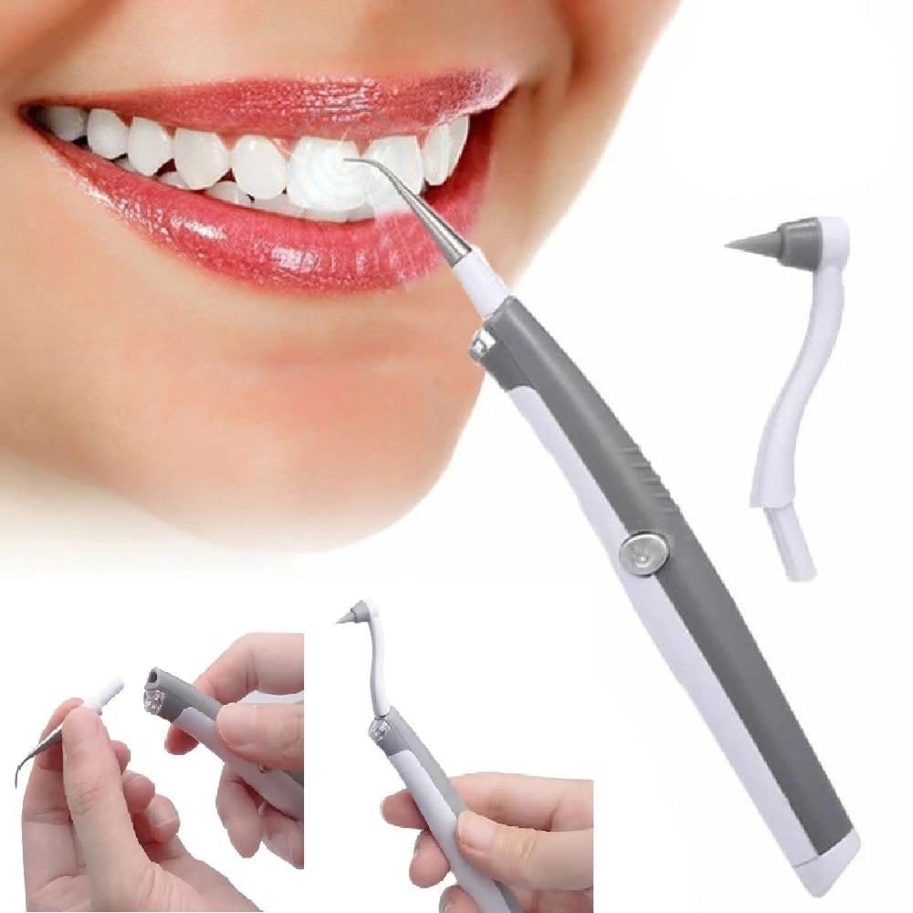 ELEGAR Portable Ultrasonic Electric Tooth Dental Cleaner With LED Light Stain Eraser Plaque Tartar Remover Teeth Whitening, Grey & White Color