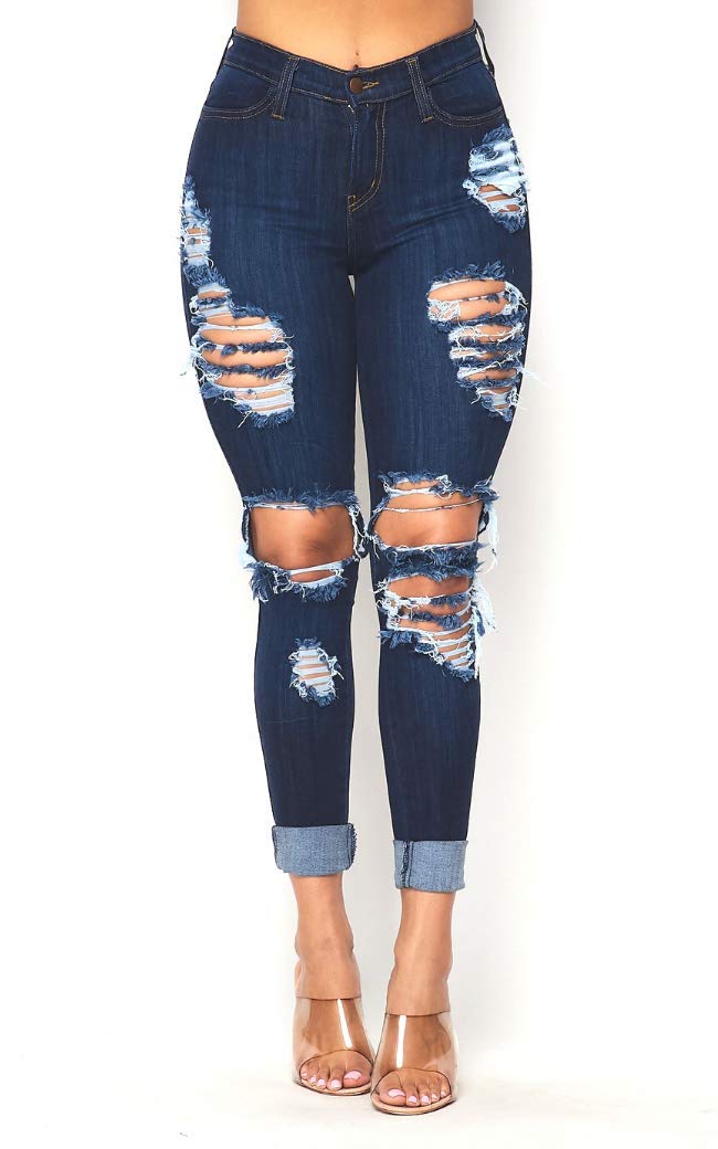 Super High Waisted Stretchy Distressed Skinny Jeans 1-XXXL