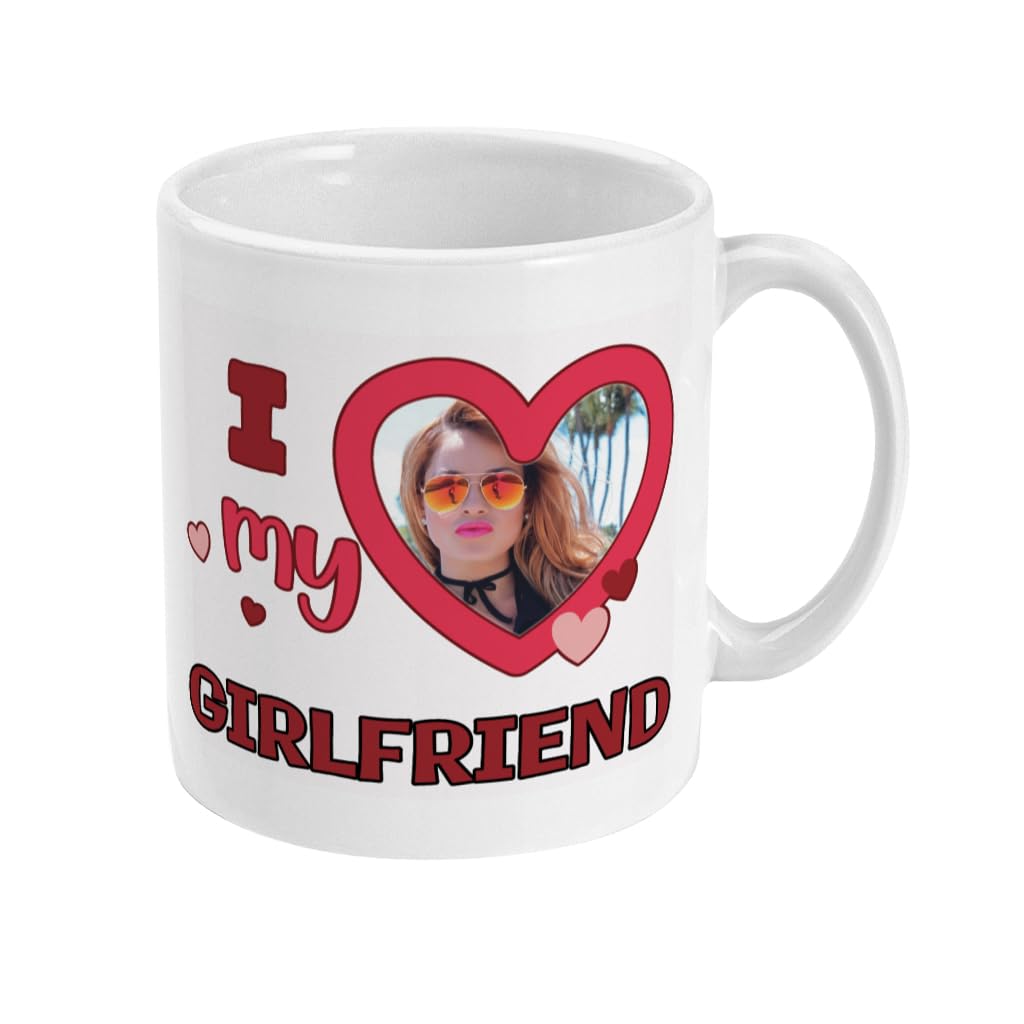 YourdesignPersonalised I Heart My Girlfriend Mug - Your Photo in The Heart - Funny Gift for Him or Her, Birthday Christmas Husband 10oz Ceramic