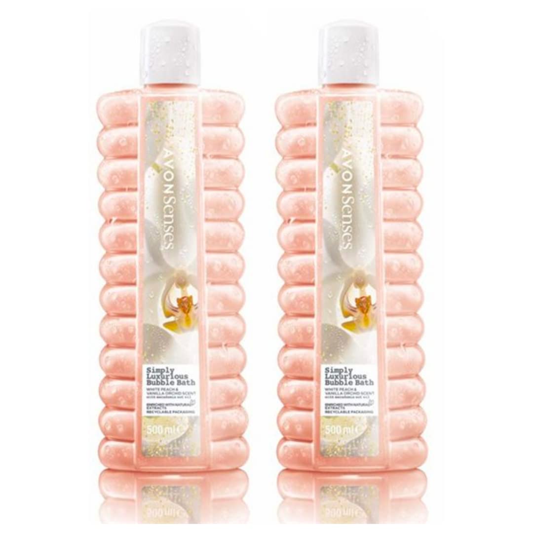 New Avon Bubble Bath | White Peach & Vanilla Orchid | Senses Simply Luxurious Bubble Bath | 2 x 500ml