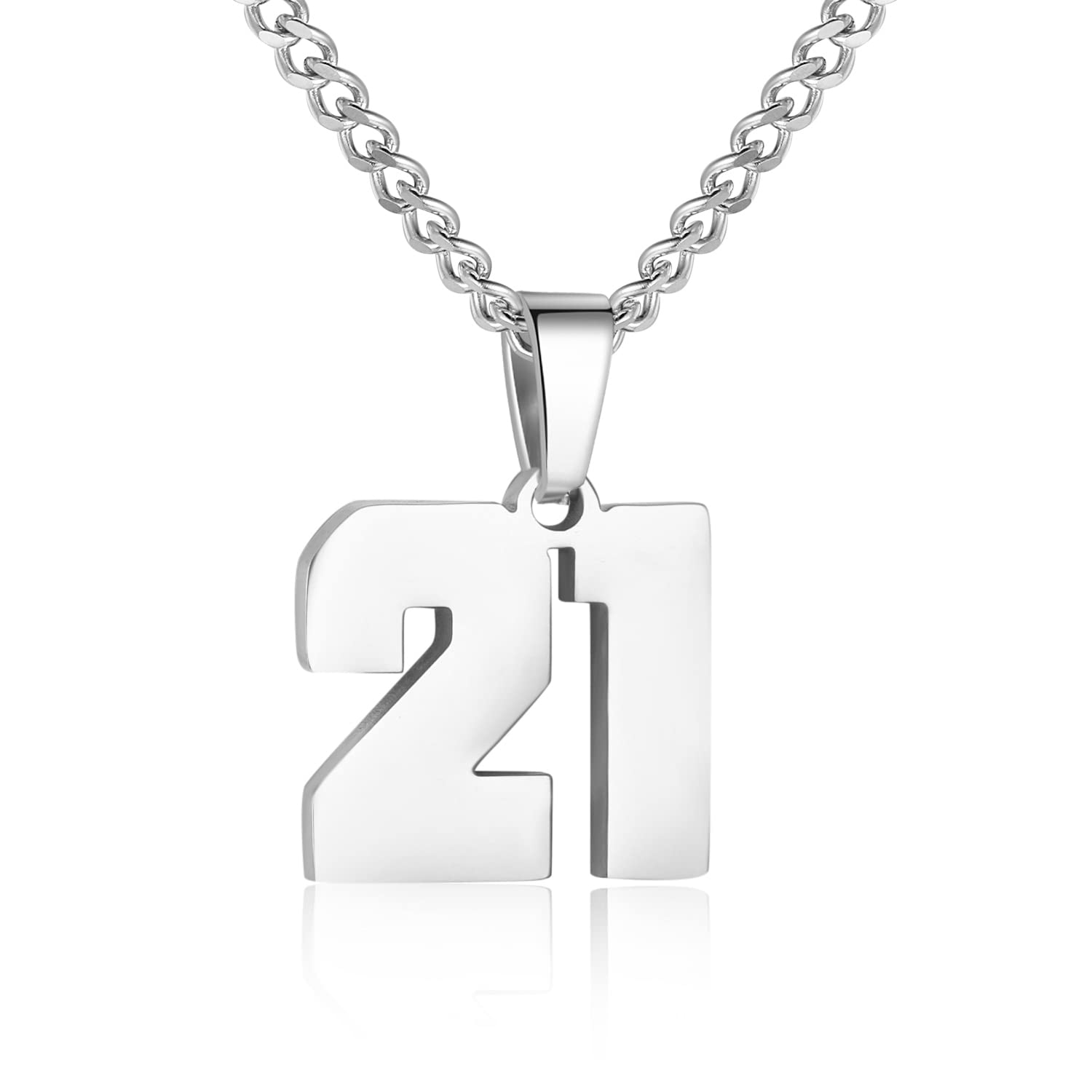 SusookNumber Necklace for Boy Silver Athletes Number Chain Stainless Steel Charm Pendant Personalized Sports Jewelry for Men Basketball Baseball Football, Stainless Steel, No Gemstone