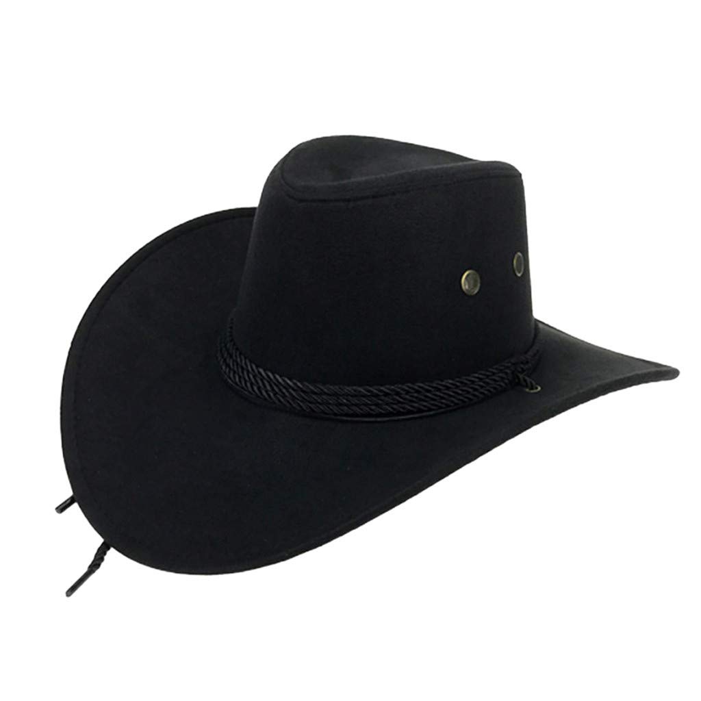 Digood Mens Western Cowboy Hat Outdoor Wide Brim Hat with Strap Fashion Cowboy Cowgirl Fedora Hat Summer Outback