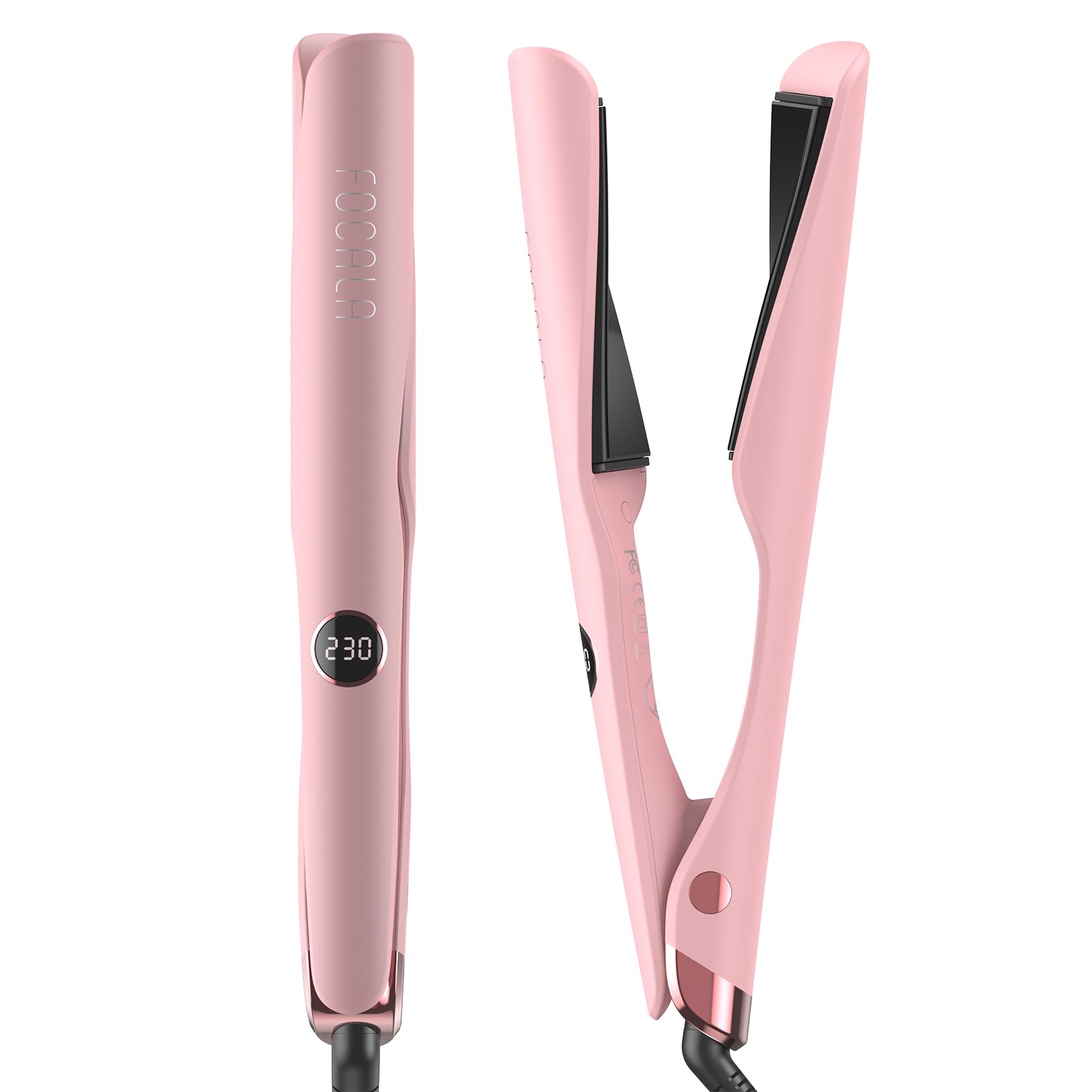 FOCALAHair Straightener and Curler 2 in 1，Twist Flat Curling Iron for Straightening and Curling wavys/Curls，Dual Voltage 1 Inch（Pink）