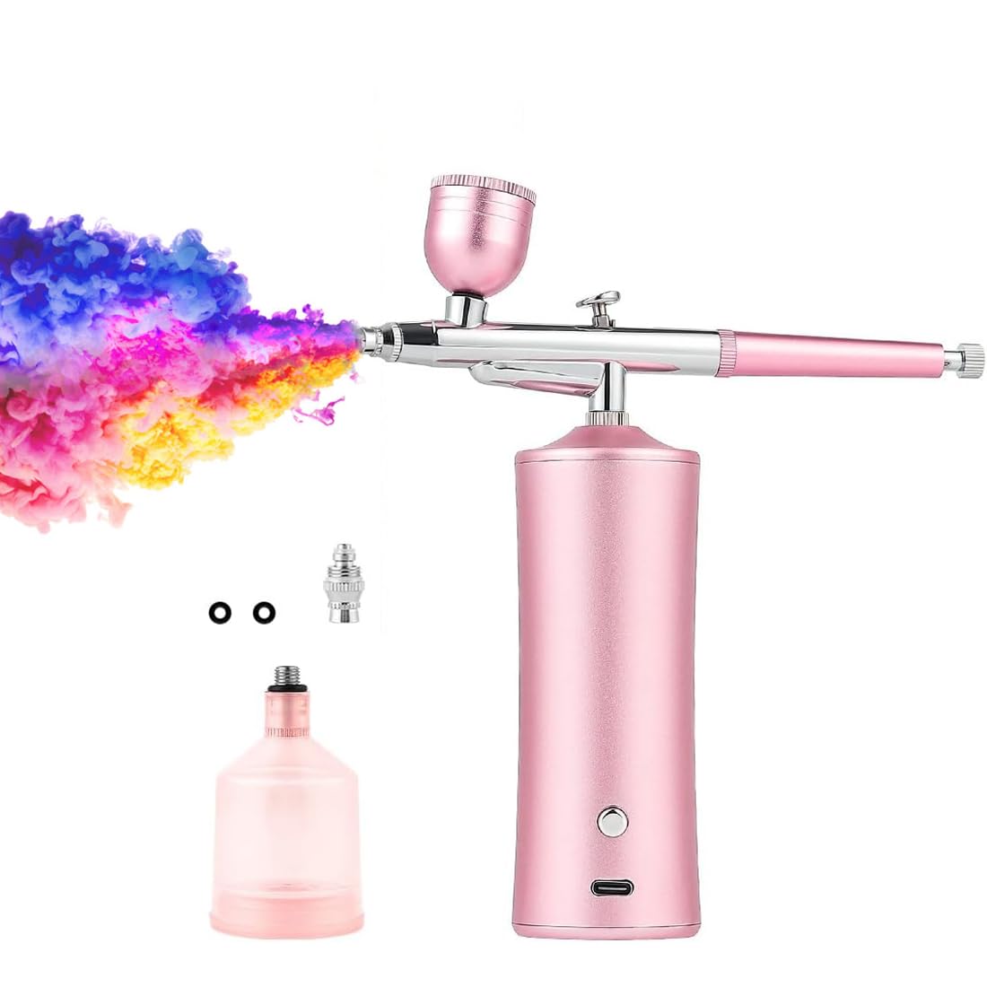 Portable Airbrush Kit Machine with Compressor, 32PSI High Pressure Rechargeable Handheld Airbrush, Professional Cordless Airbrush for Nail Art, Makeup, Cake Decor, Painting (Rose)