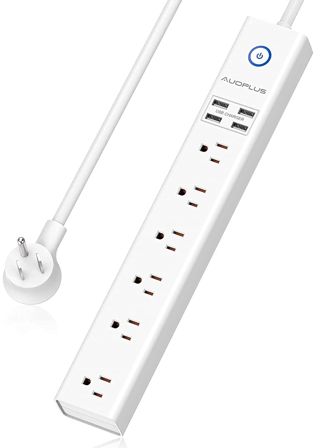 Power Strip 10Ft - Surge Protector with USB, AUOPLUS 6 Outlet and 4 USB Charger, 10Ft Long Extension Cord Flat Plug(1250W/10A/2100J), Wall Mountable Overload Protection for Computer Home Office Dorm