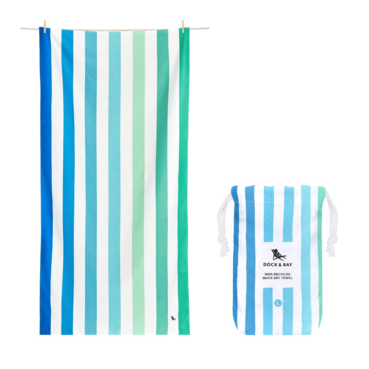 Dock & Bay Beach Towel - Quick Dry, Sand Free - Compact, Lightweight - 100% Recycled - Includes Bag - Summer - Endless River - Large (160x90cm, 63x35)