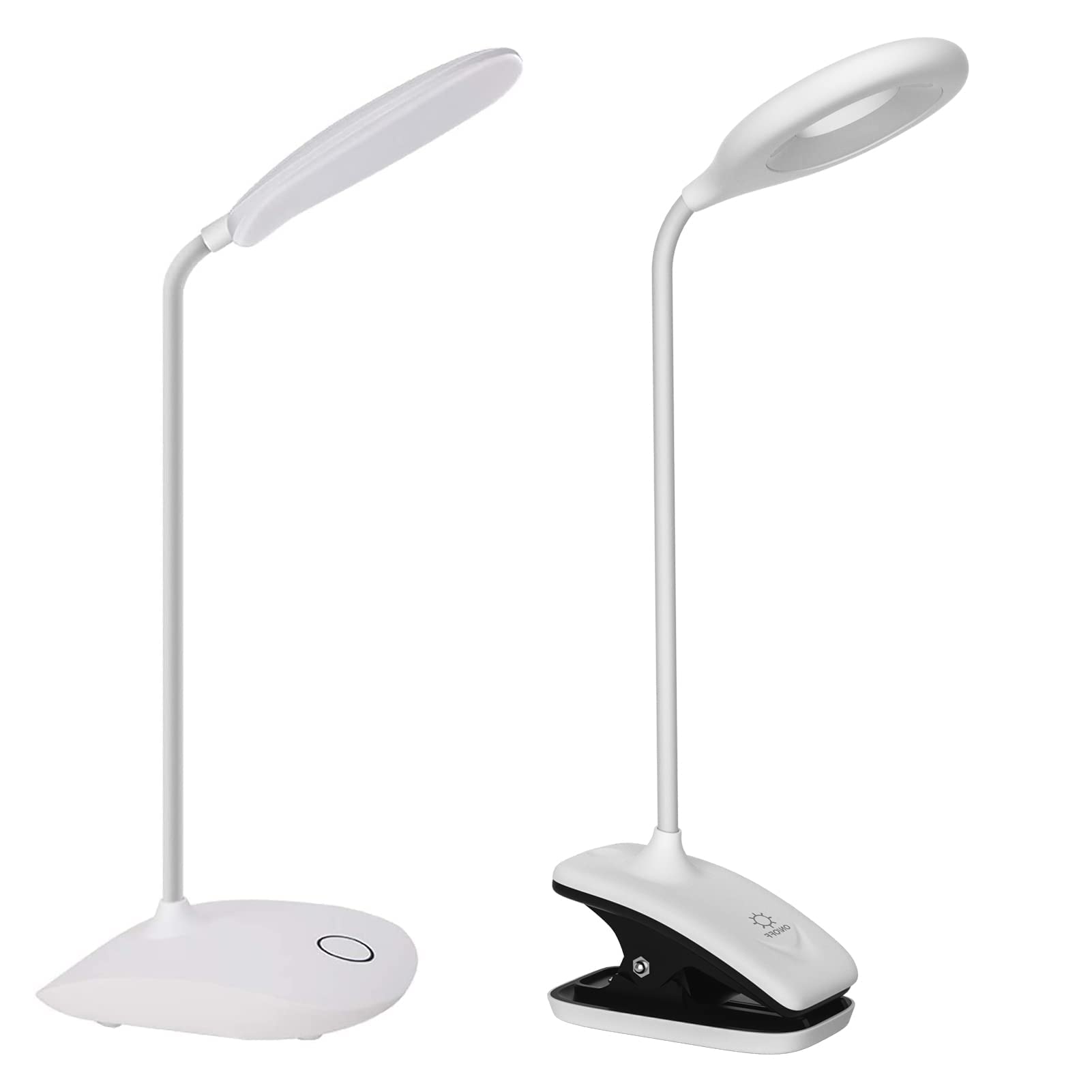 Deeplite Led Desk Lamp Battery Book Light Chargeable Reading Light, Flexible Arm, Dimming Brightness Portable Desk Light for Work Study (2 Pack).