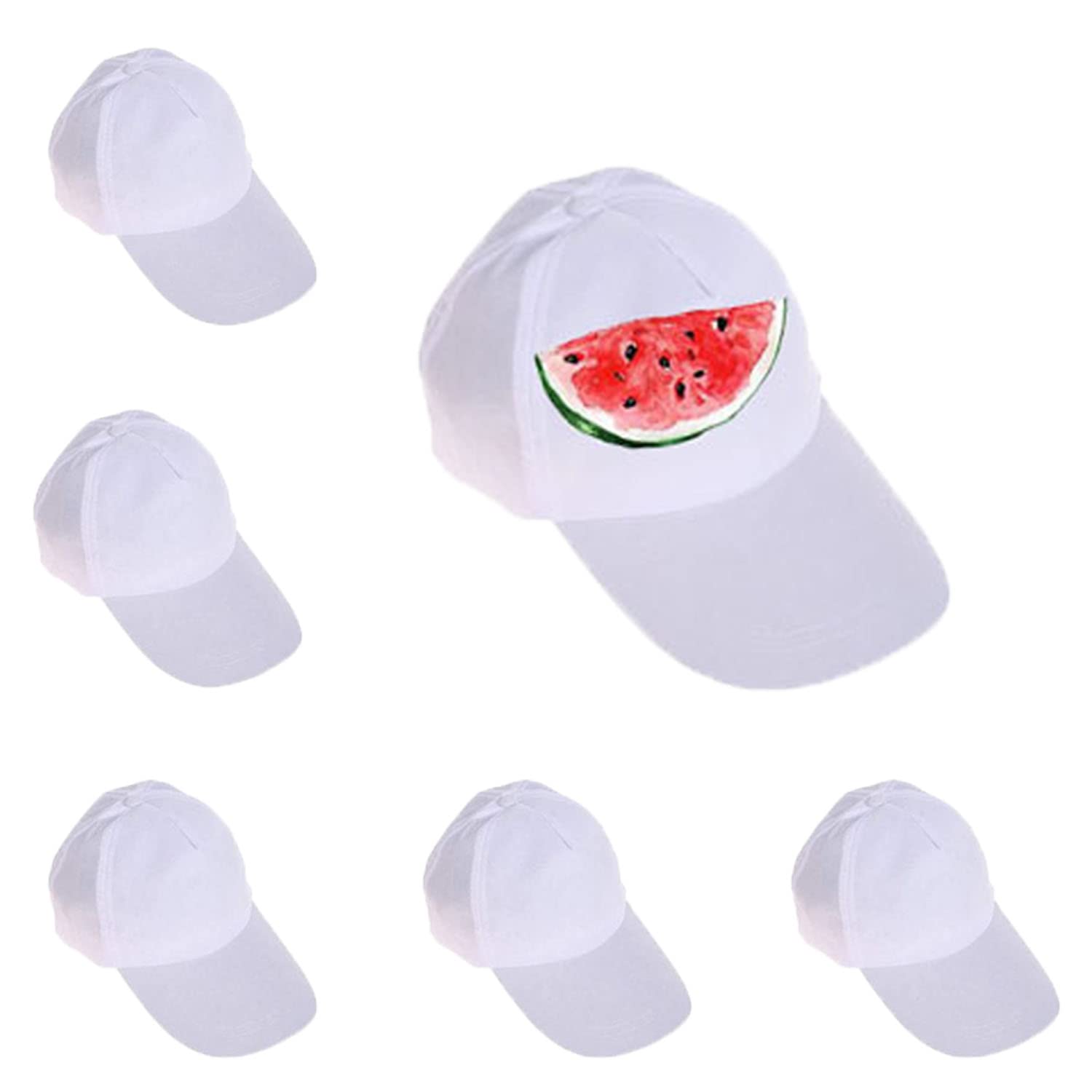 DIY White Baseball Hats for Kids Creative Handcrafts Creative Painting Polyester Sun Hats Child Mardi Gras Easter harvest Thanksgiving White Straw Hats for Kids Aged 2-12 Years Old (6PCS)