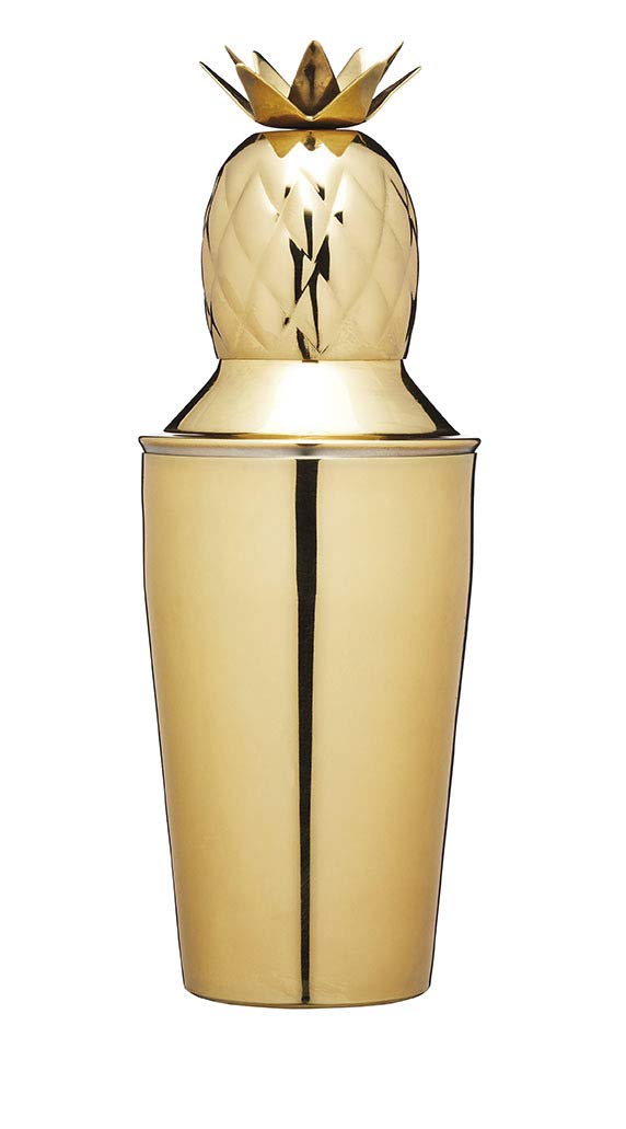 Bar CraftBCCSPAPL Pineapple Cocktail Shaker with Recipe, Stainless Steel, 325 ml, Brass-Effect