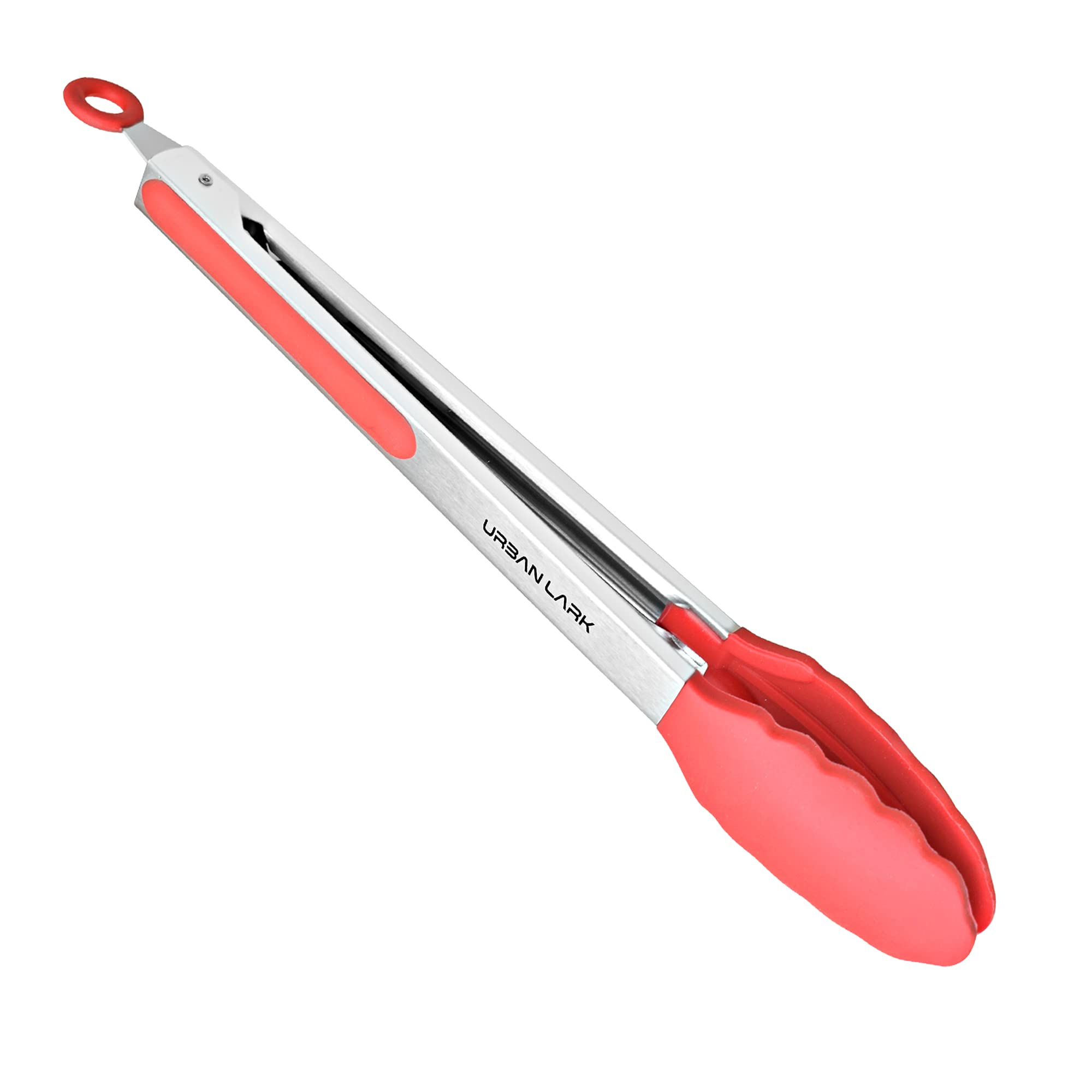 Urban Lark Kitchen Tongs, 12 inches Non-Slip Stainless Steel Handle-Smart Lock Clip-Heat Resistant Tongs, for Cooking, Serving, Barbecue, Buffet, Salad, Ice (12 Inches Red)