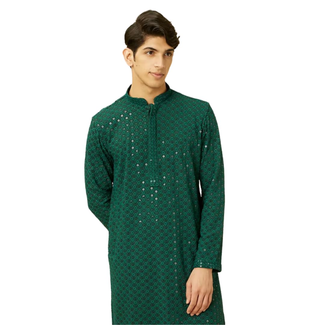 Mens Kurta Embroidered cotton Kurta Pajama Set, Large, Indian Style