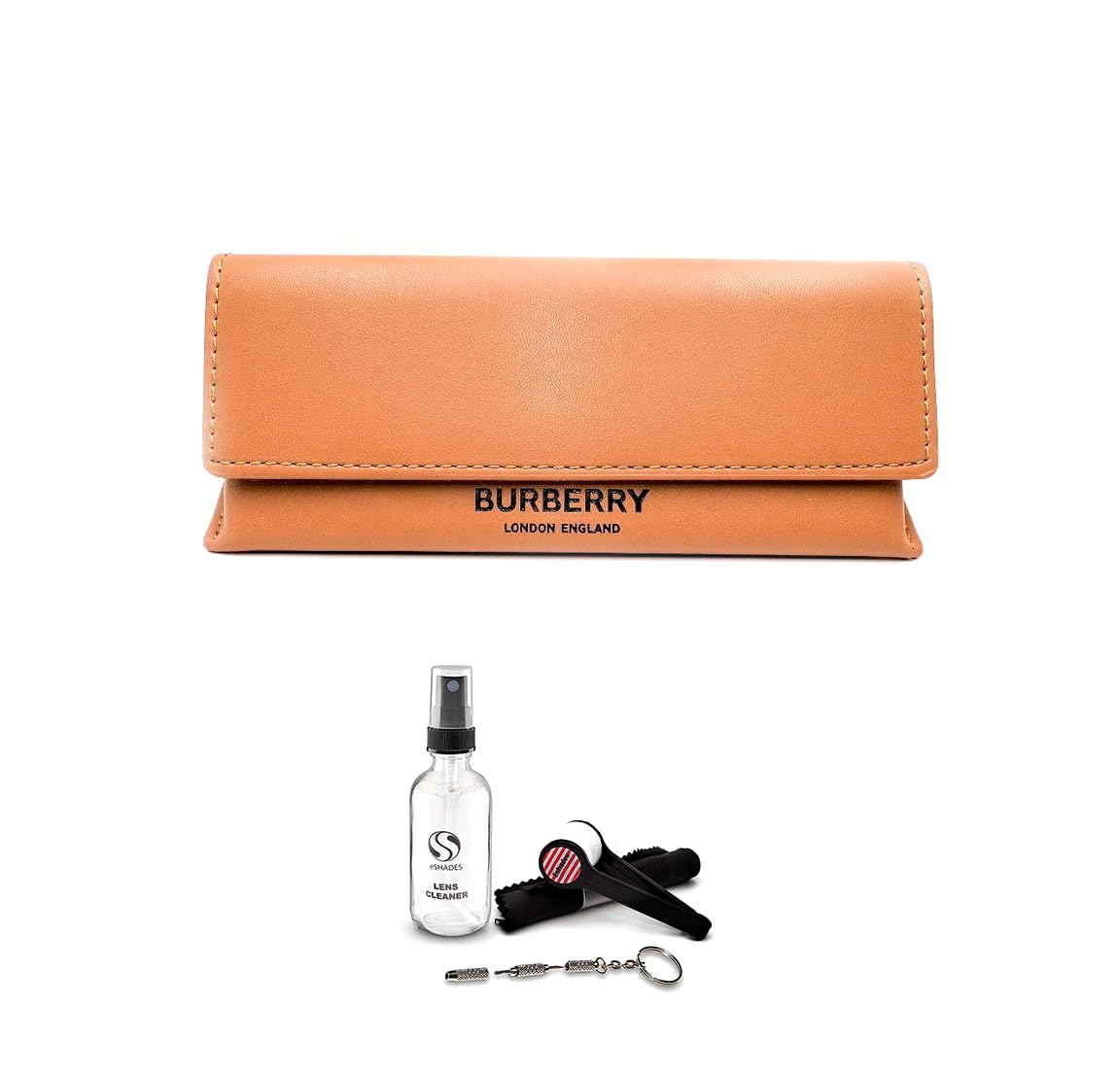 BURBERRY Large Triangular Brown Sunglass Eyeglass Case + Bundle with eSHADES Luxury Eyewear Kit