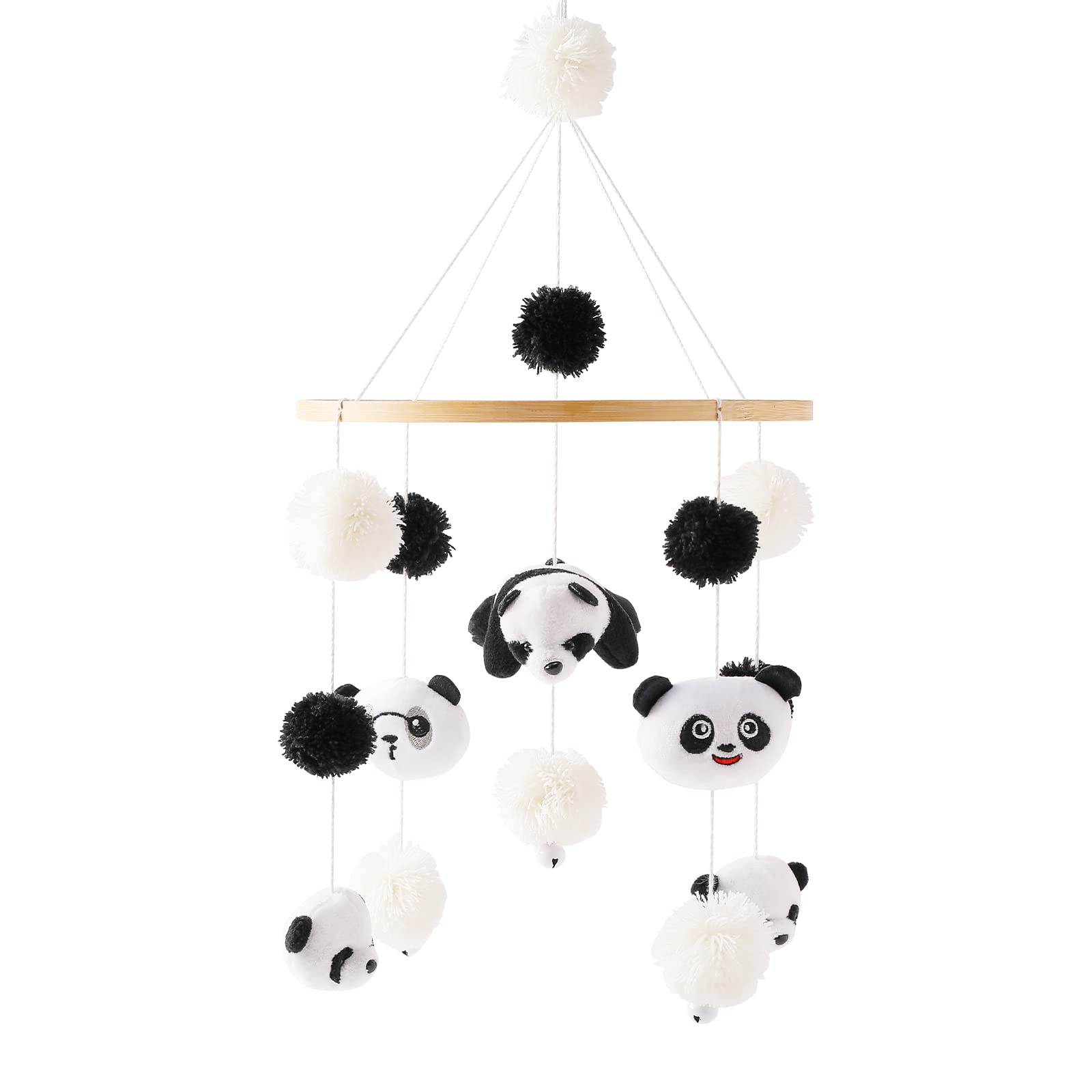 Baby Crib Mobile Wooden Wind Chime Bed Bell,Neutral Baby Crib Mobile,Baby Mobile for Crib,Handmade Baby Mobile,Panda Baby Ceiling Mobile Baby Nursery Decoration