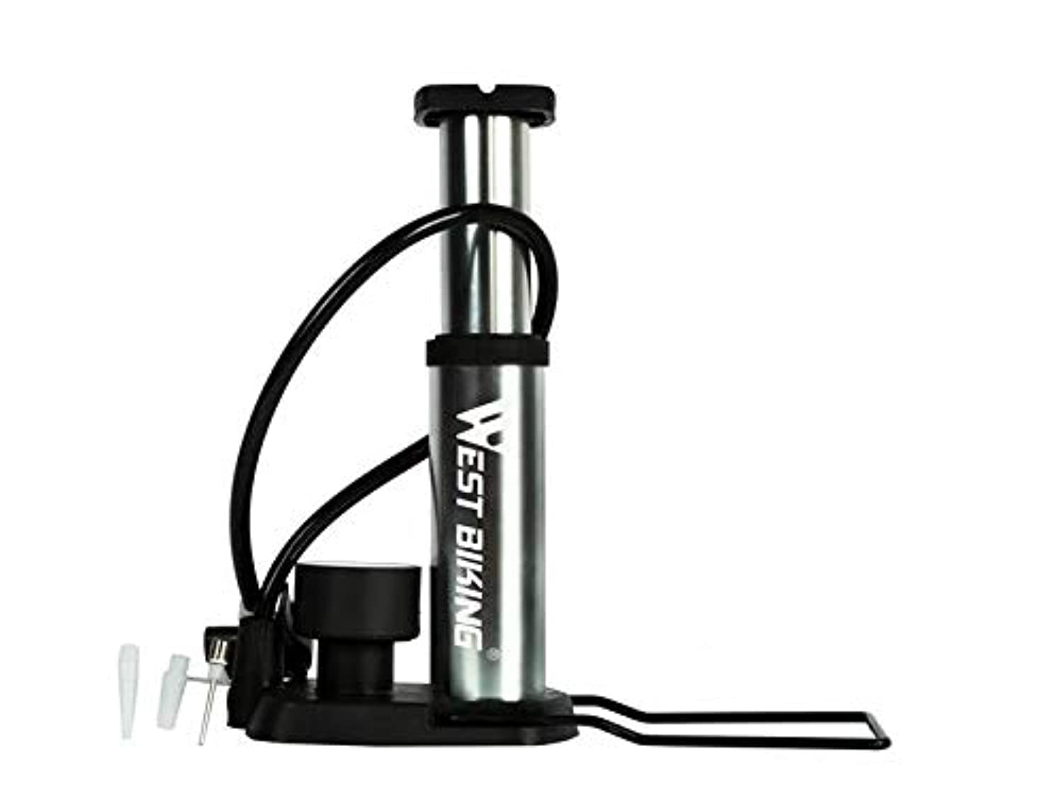 Ad2Cart West Biking Activated Floor Pump With Gauge Bicycle Cycle Pump Mini Bike Portable Tire, Balls and Floaters Inflation,80 PSI, Silver Color