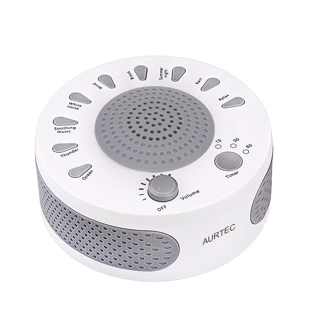 AURTEC Sleep White Noise Machine, 9 Soothing Natural Sounds Therapy for Insomnia, Sleeping Trouble, Seniors, Office Break etc.Rest Easily with Timer Options, USB or Battery Powered-White