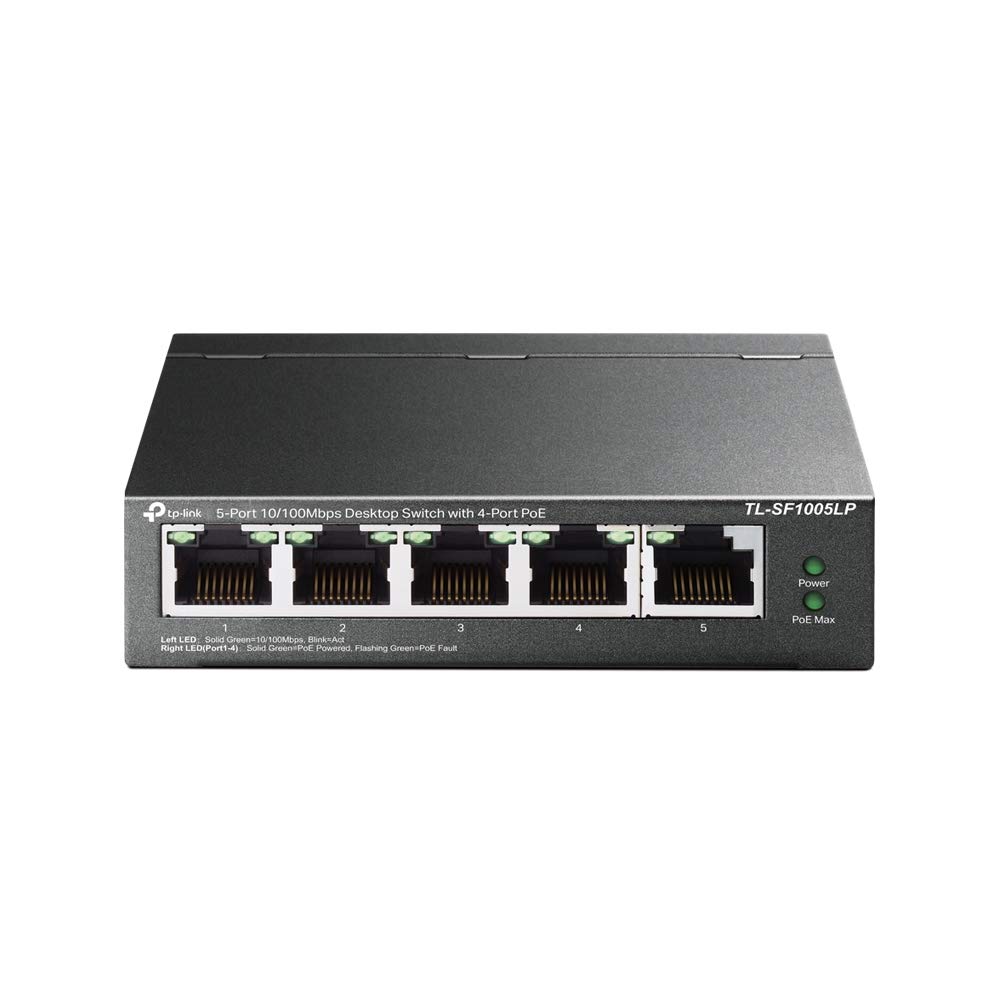 TP-Link PoE Switch 5-Port 100 Mbps, 4 PoE ports up to 15.4 W for each PoE port and 41 W for all PoE ports, Metal Casing, Plug and Play, Ideal for IP Surveillance and Access Point(TL-SF1005LP)