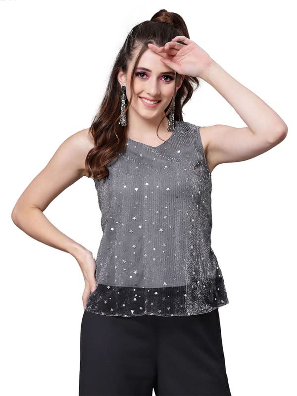 SIRIL Women's Lycra Paper Foil Causal Wear Regular Fit Top