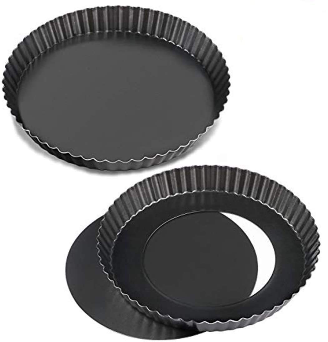 DELFINO 2 Pack Non-sticks 9 Inches Quiche Tart Pan, Removable Loose Bottom Tart Pie