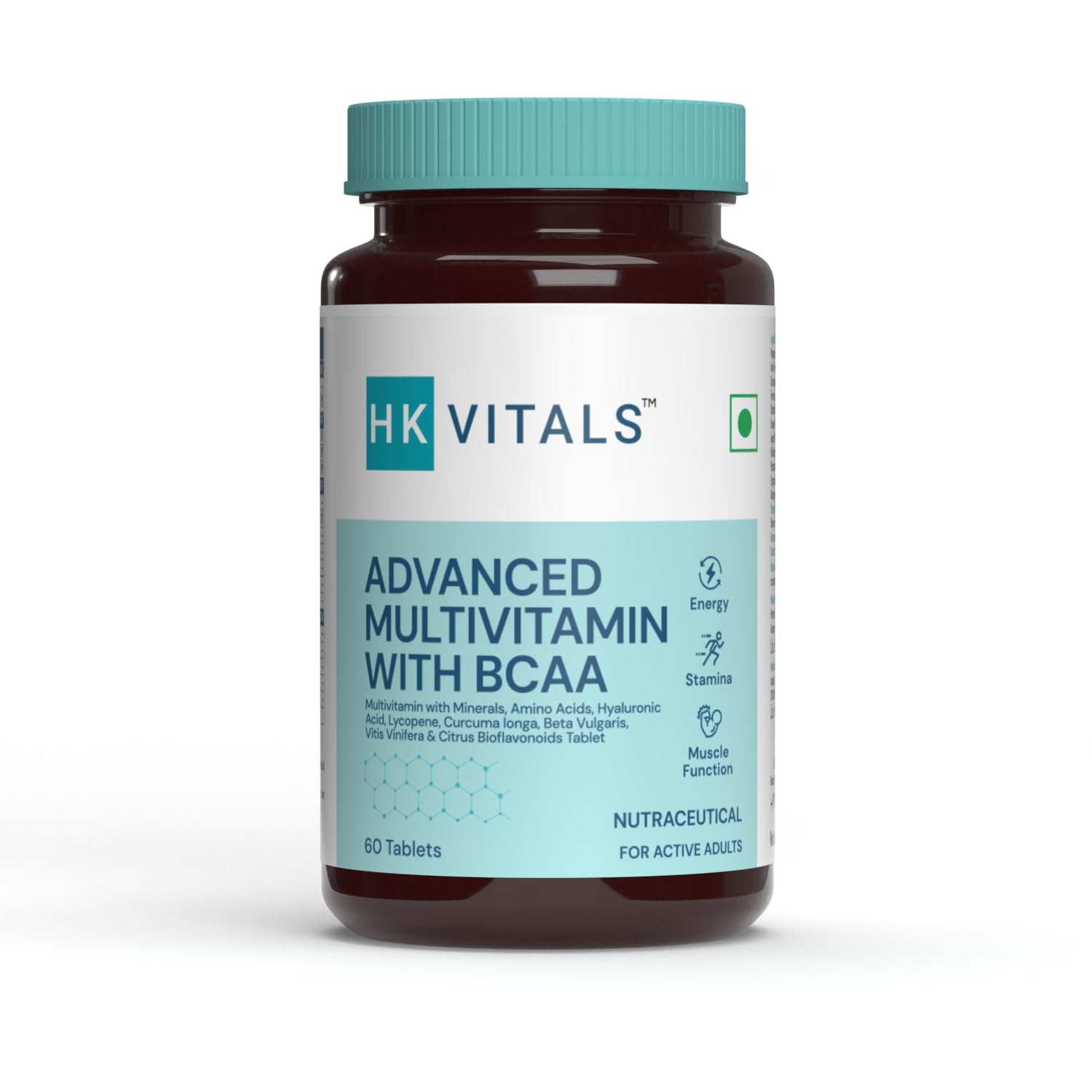 HealthKart HK Vitals Advanced Multivitamin with BCAA - Minerals, Amino Acids, Hyaluronic Acid, and Antioxidants - 60 Multivitamin Tablets - Immunity & Energy