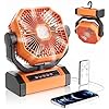 MORIKO 20000mAh Camping Fan with LED Light, Rechargeable Battery Operated Fan with Remote & Hook, 270° Pivot, 4 Powerful Speeds, Quiet Portable Outdoor Fan for Tent Picnic, Beach, BBQ, Jobsite