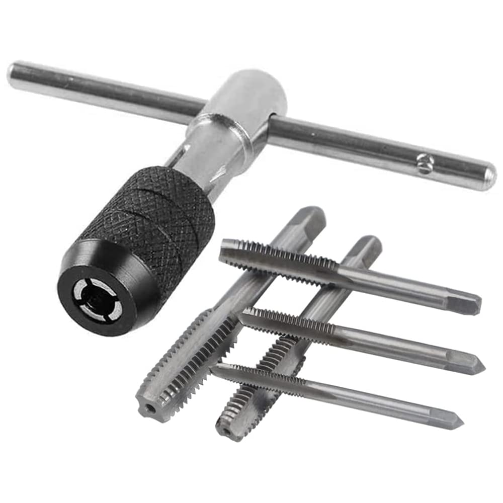 BestgleT-tap Wrench Set, Adjustable T-Handle Tap Ratchet Holder Wrench with Metric M3 M4 M5 M6 M8 Taps Drill Bits, HSS Screw Treading Tool for Cutting Internal Threads