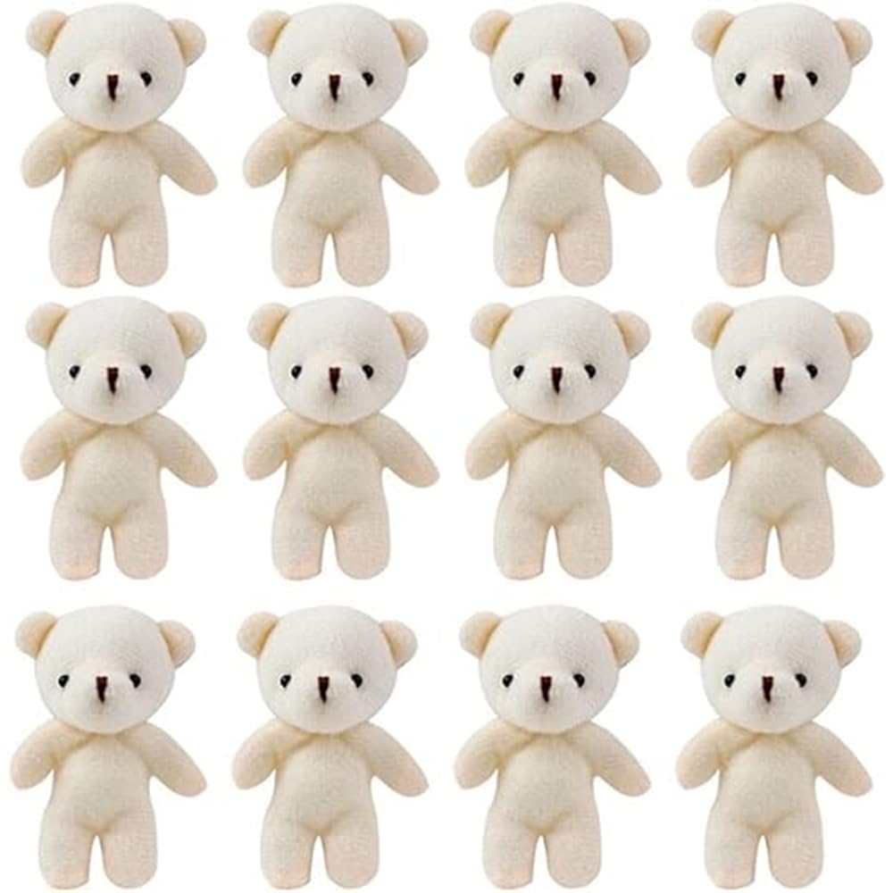 MAKINGTEC Teddies Bears Pendant, Mini Plush Bear Toy Small Plush Doll Bears Stuffed Animal Toys for Keychain Craft DIY Accessory Birthday Gifts Party Favors Supplies (12Pcs)